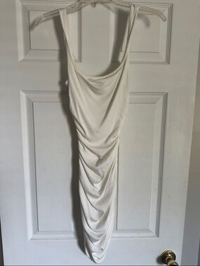 Sleeveless Ruched Midi Dress in White